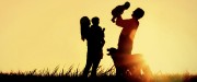 Silhouette of Happy Family and Dog