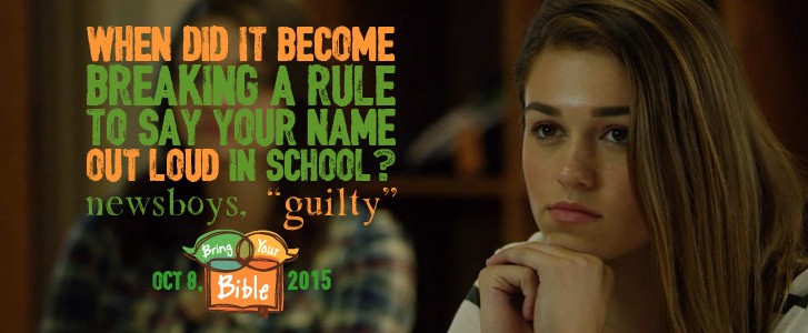 Still from Newsboys' music video for "Guilty" promoting Bring Your Bible to School Day