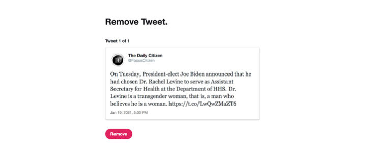 The Daily Citizen's censored tweet